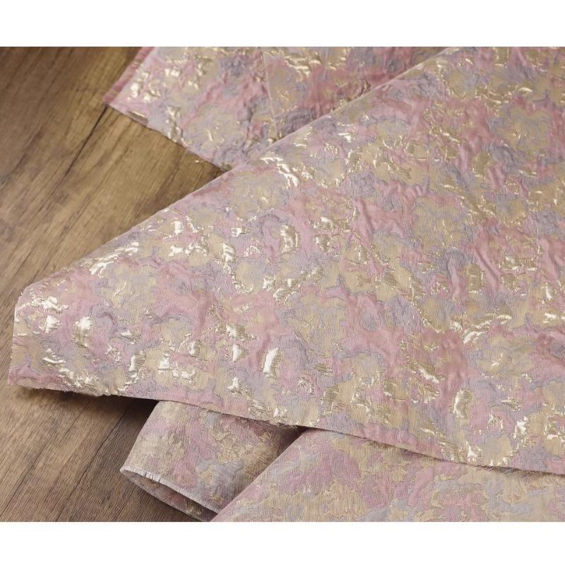 100x150cm Pink Gold Oil Painting Style Jacquard Fabric with Gold Thread Shimmering Texture for DIY Clothing and Home Décor