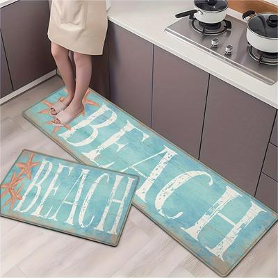 1Pcs Anti Fatigue Kitchen Rugs,  Woodboard  Starfish Print Waterproof Non-Slip Thick Cushioned Kitchen Mat Heavy Duty Comfort Standing Mat for Kitchen