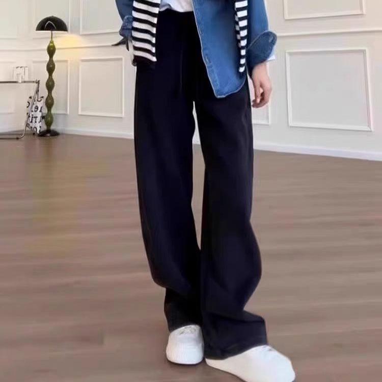 Women s Plus Size Black Wide-Leg Sweatpants - Loose Fit, Spring Casual Style 4XL чёрный