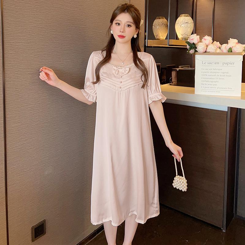 

WENS summer gentle lady temperament silky soft extra soft silk medium and long nightgown women s elegant high-end loungewear L