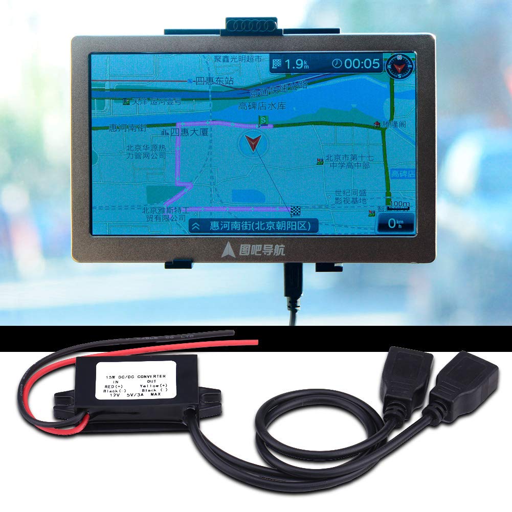 Akozon USB Charger Adapter 3A DC -DC 5V Dual USB Charger Adapter Converter Module for Car Motorcycle Phone Charging