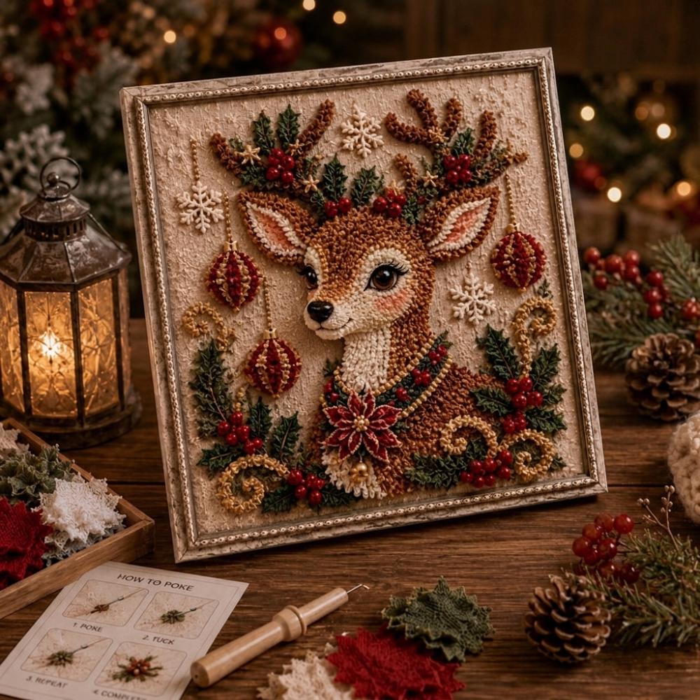 Handmade Christmas Fabric Poke Art Kit Educational Wall Hanging 3D Fabric Embroidery DIY Set Unique Vintage