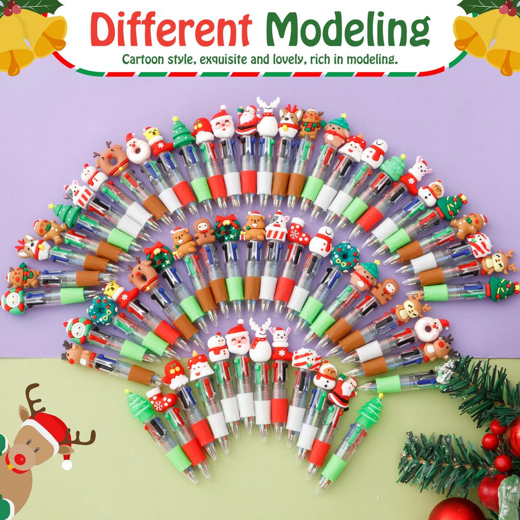 60Pcs Creative Mini Multicolor Pens Kawaii 4 In 1 Colors Ballpoint Pen Party Favors Christmas Gift for Student Friend Coworker
