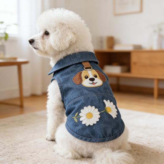 Dog Clothes for Small Medium Dogs Summer Denim Shirt with Leash Ring Soft Breathable Sweatshirt Sleeveless Pet Outfits