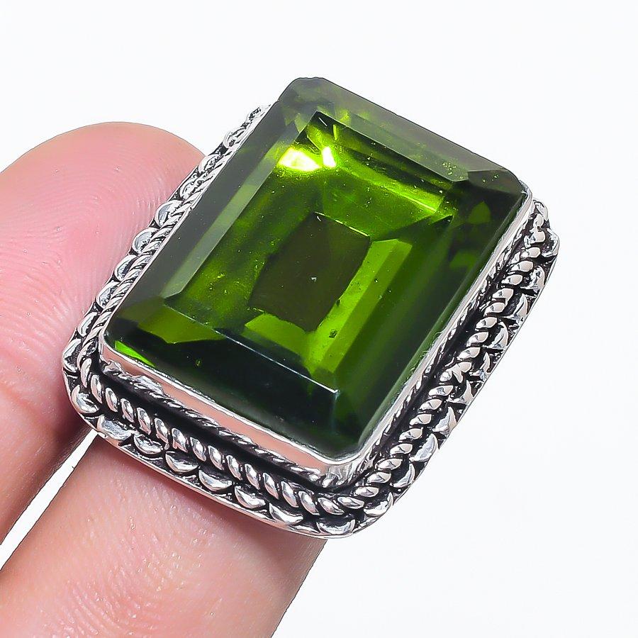 

Natural Peridot Gemstone Handmade 925 Sterling Silver Jewelry Ring Size 8 AR-15991