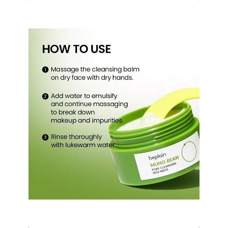 Beplain Mung Bean Pore Cleansing Milk Balm 100ml | Fragrance-Free | Korean Makeup Remover | Non-Greasy Sorbet Texture