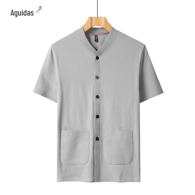 

Men s White Cotton Short-Sleeve T-Shirt for Middle-Aged and Elderly - Summer Dad Top/Cardigan M for 100-120 jin