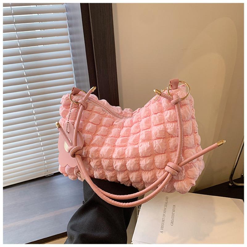 

Bubble Flower Portable Cylinder Bag Women s New Japanese and Korean Girls One Shoulder Hand Carry Bento Bag Contrasting Color Design рожевий