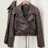 Women's European & American Style Short Lapel Motorcycle Leather Jacket - Slim Fit for Spring & Autumn 2026
