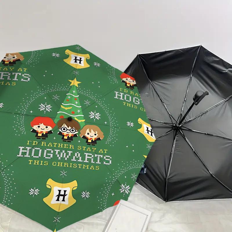 1PC Warner Hogwarts Christmas Automatic Open/Close Umbrella with Windproof, 46-Rib Sturdy Canopy, Durable Ribs1263A