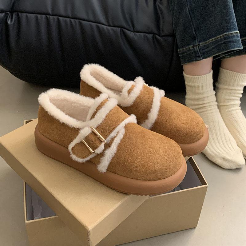 Thick-soled Birkenstocks women's new autumn and winter velvet flat-soled Doudou women's shoes Merad Boken wool cotton shoes