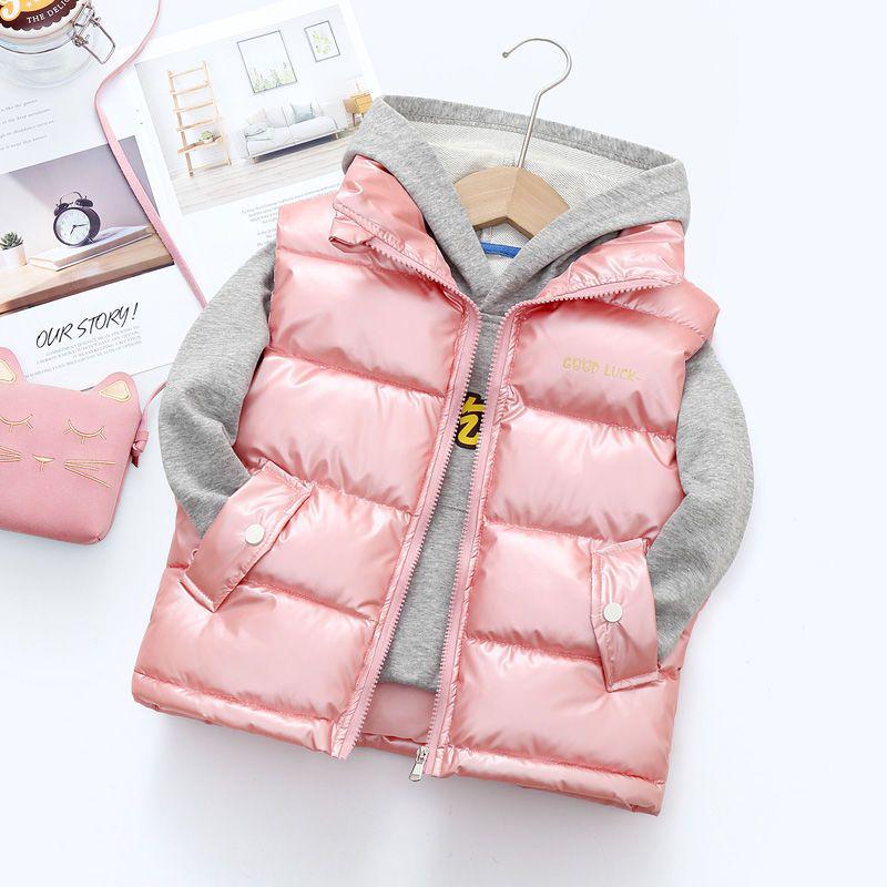 Waschfreie glänzende Daunenweste für Jungen und Mädchen mit Stehkragen - Herbst/Winter