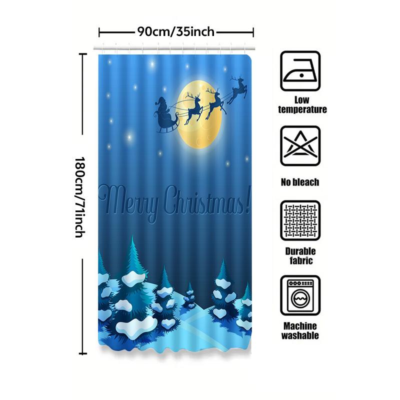 Tu Christmas Shower Curtain Festive Holiday Trees Snowflake Winter Forest Backdrop Waterproof Decor For Bathroom