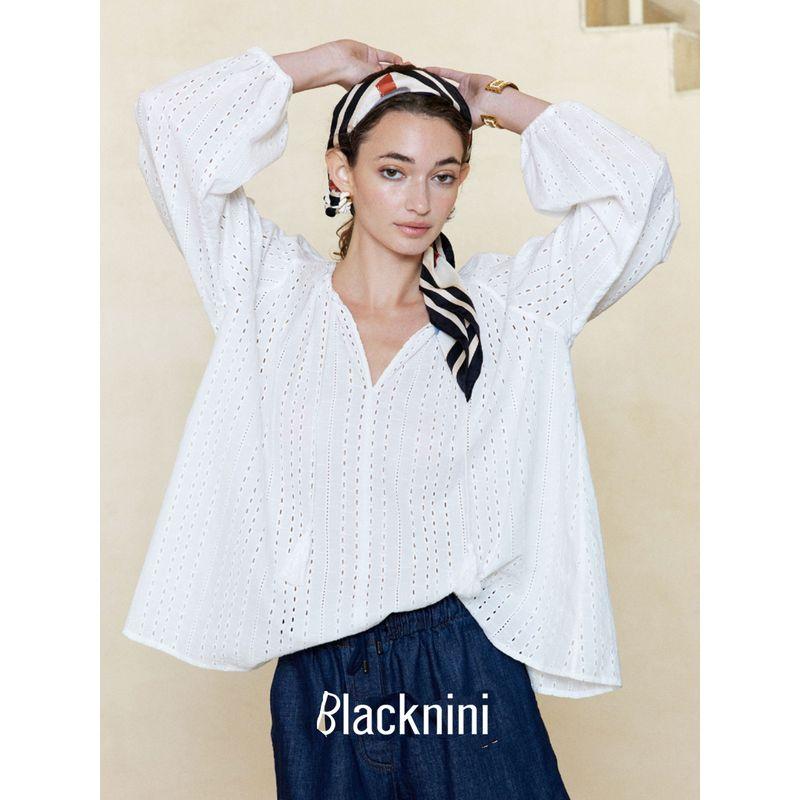 Blacknini Yin Huafu/Floating Romance High-Count 60S Combed Cotton Hollow-out High-Density Jacquard Top
