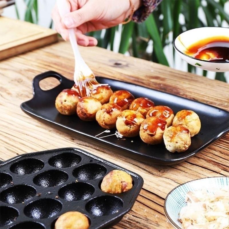 14 Holes Takoyaki Pan Nonstick Cast Iron Octopus Meat Balls Mold Maker with Detachable Handle Home Pancake Baking Mold Pan