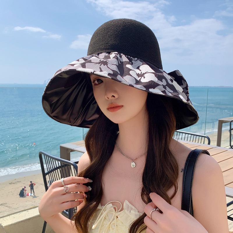 New Color Glue Sunscreen Hat Women's Knitted Mesh Breathable Sun Hat Outdoor Travel Big Brim Sun Hat Tide