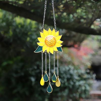 Sonnenblumen-Windspiel-Ornament Fenster-Hängepanel-Dekoration mit Kette Blumen-Windspiel-Kunst für Haus Terrasse Veranda Garten Hinterhof Dekor