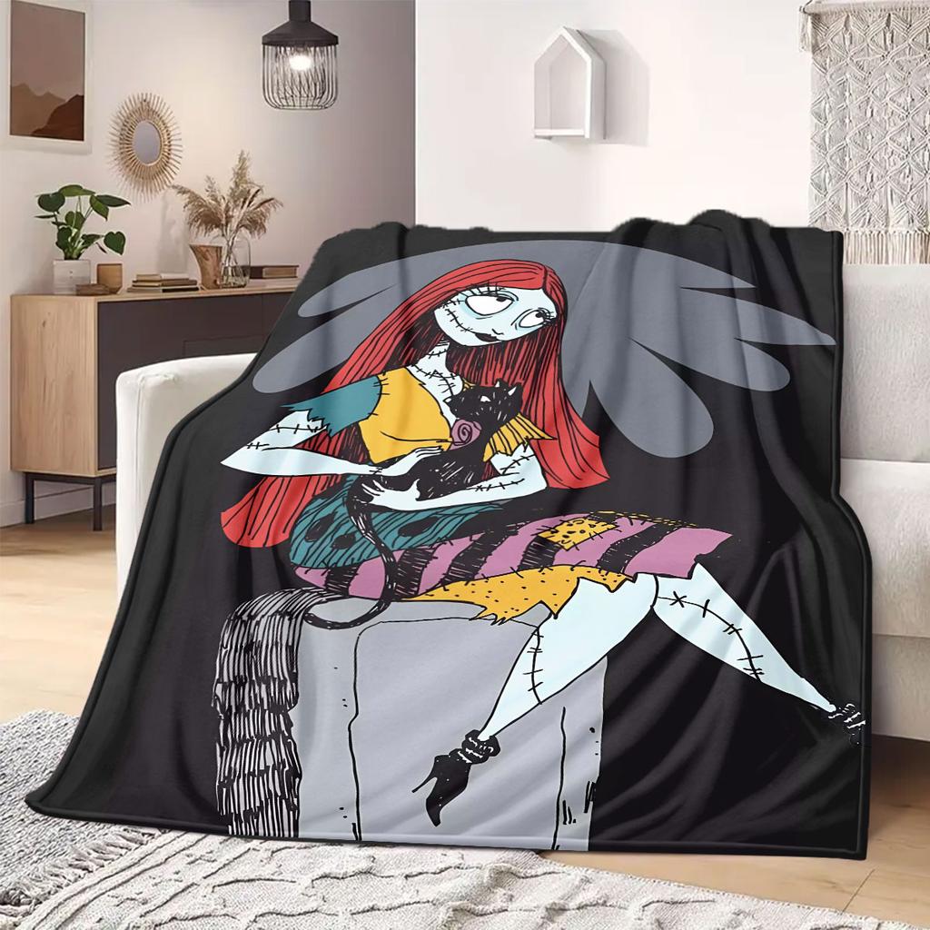 Jack Sally Print Cartoon Flannel Blanket for Travel Picnics Bedrooms Sofas Beds Chairs Home Decor Unique Design Various Sizes