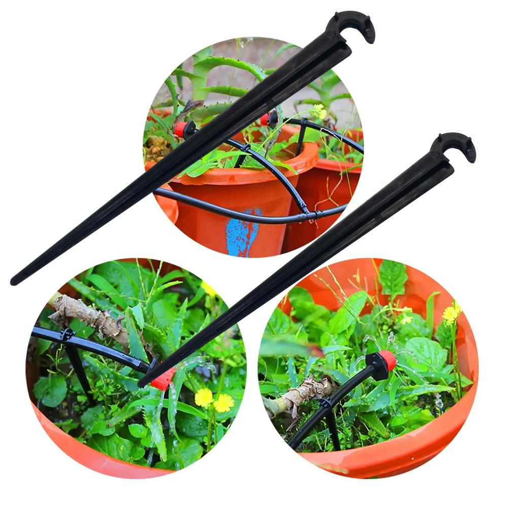 100 Stück 11 cm Bewässerungs-Tropf-Stützstäbe C-Form Fixe Stielhalter Halterung für 4/7mm Tropfbewässerungsrohr Einführen in den Boden