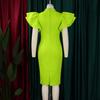 Elegant Bodycon Dresses Plus Size Women O Neck Ruffles Sleeve Beaded Solid Package Hips Party Dress