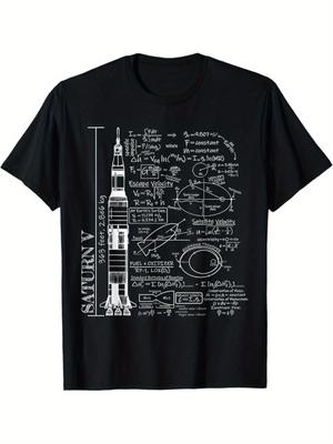 Saturn V Raketa Vědecké Rovnice Grafické Tričko Pánské Astronomie Inženýrství Nadšenec Krátký Rukáv Tričko