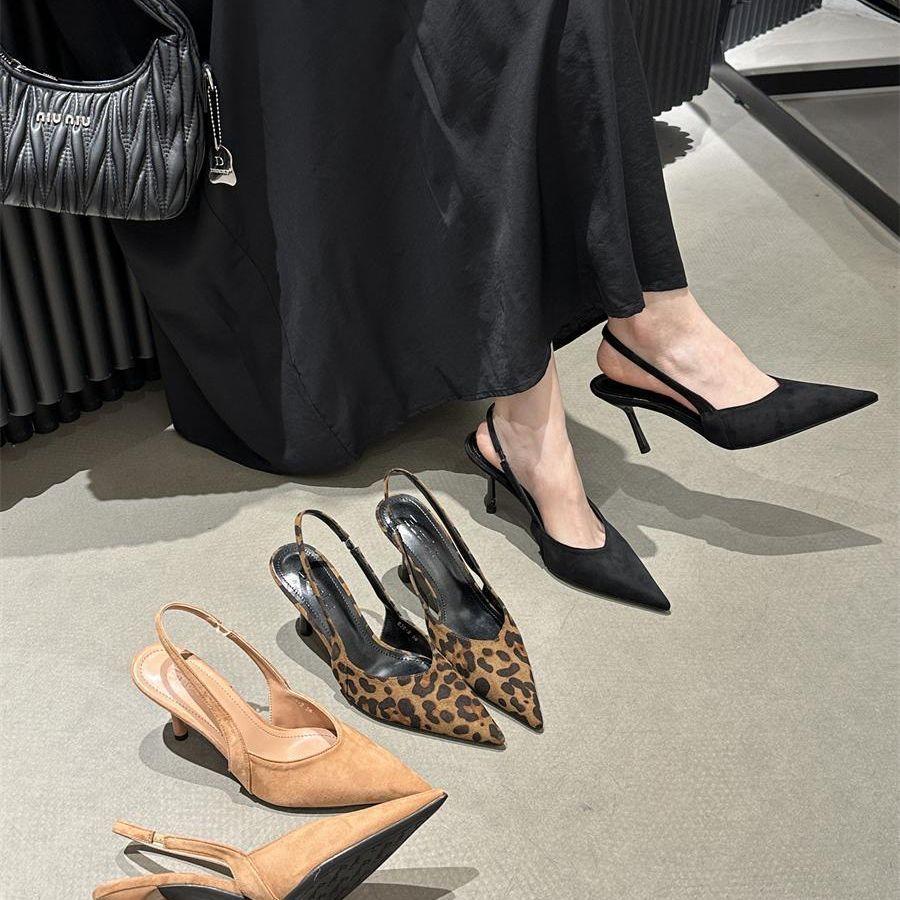 

Туфли Baotou на высоком каблуке с леопардовым принтом, заостренные сандалии Baotou на тонком каблуке, сексуальная женская обувь в стиле Imperial Sister 37 цветной печати леопарда