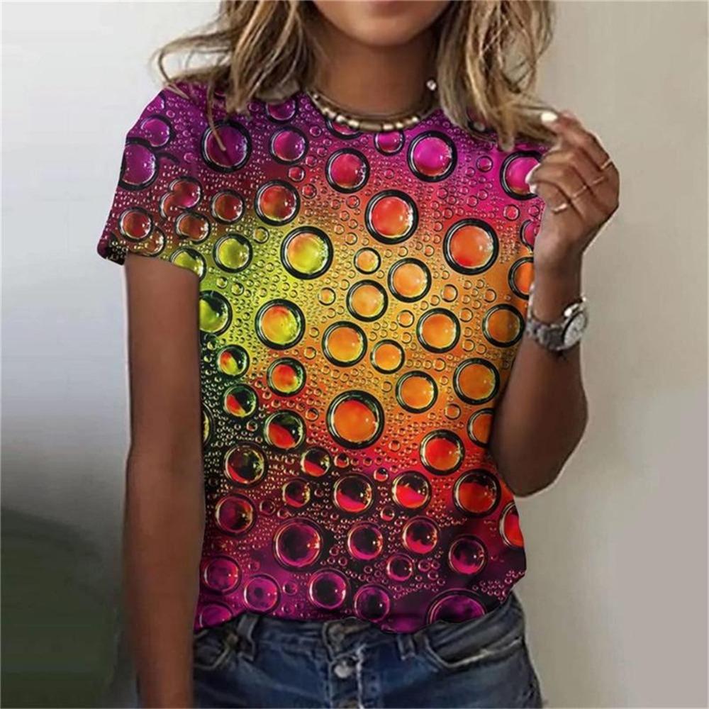 Women Clothing Harajuku Leisure Loose Breathable Short Sleeve Summer Personality Gradient Water Drops 3d Print