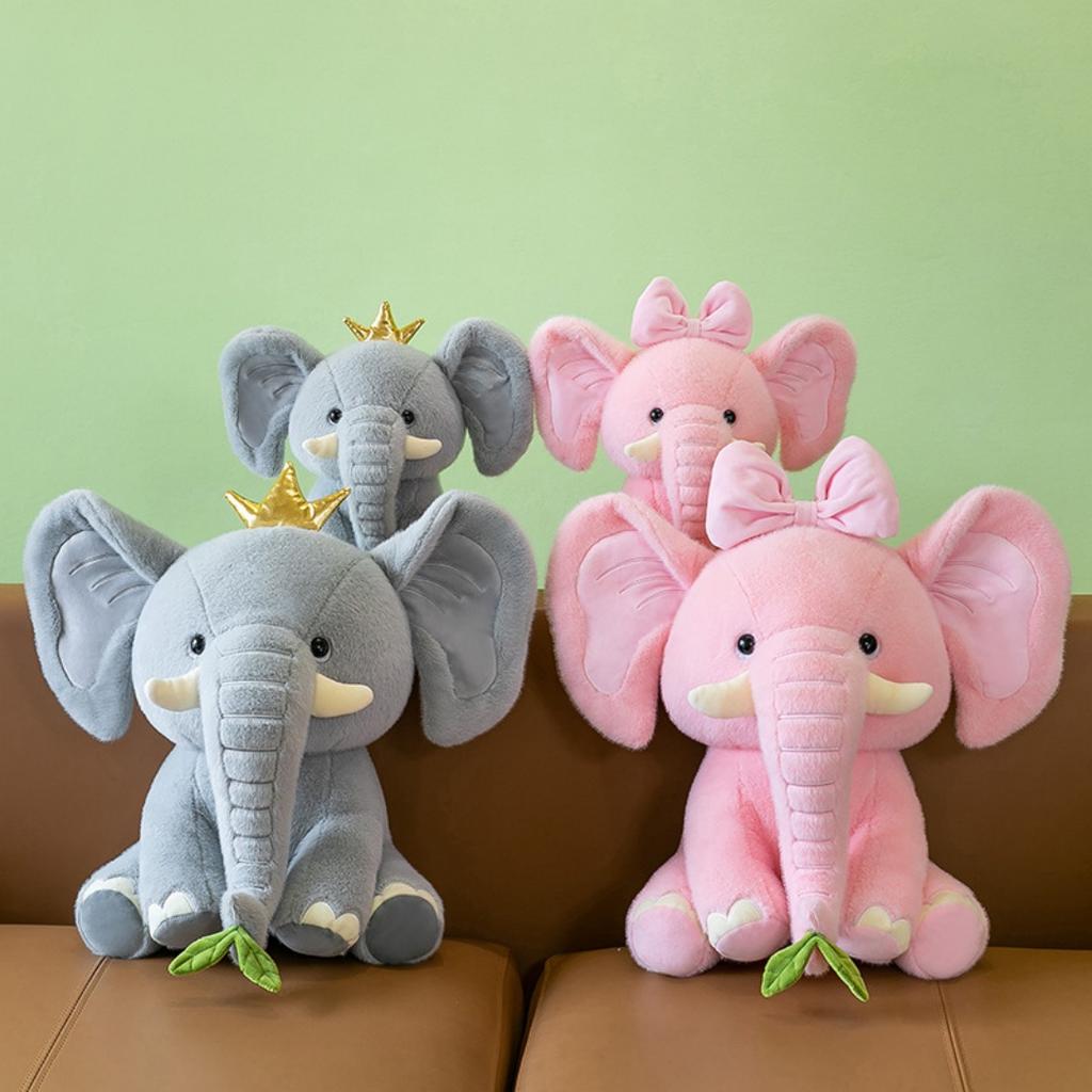 Süßer Elefant Plüschtier Langlebiger Rüssel Rosa Grau Sitzender Elefant Tier Stofftier Krone Elefant Spielzeug Heimdeko Geburtstagsgeschenk für Kind