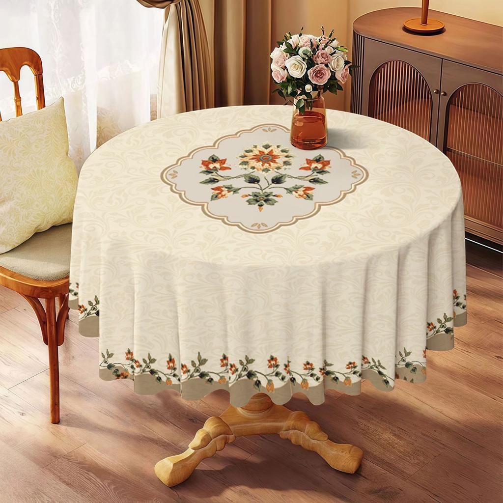 New Imitation Embroidery Pvc Round Tablecloth Ethnic Style Waterproof Oilproof Heatproof Washable Durable Decorative Tablecloth