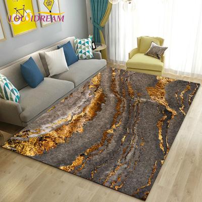 Alfombra de Área Nórdica Mármol Azul Oro Negro Grande, Alfombra para Sala de Estar Dormitorio Sofá Felpudo Decoración, Alfombra de Piso Antideslizante para Niños