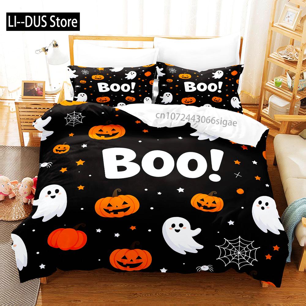 

Pink Cute Halloween Bedding Set Featuring JackOLanterns Ghosts Wizard Hats Skulls Duvet Cover Ignite The Spirit Of The Season EU Single(135*200cm)3pcs