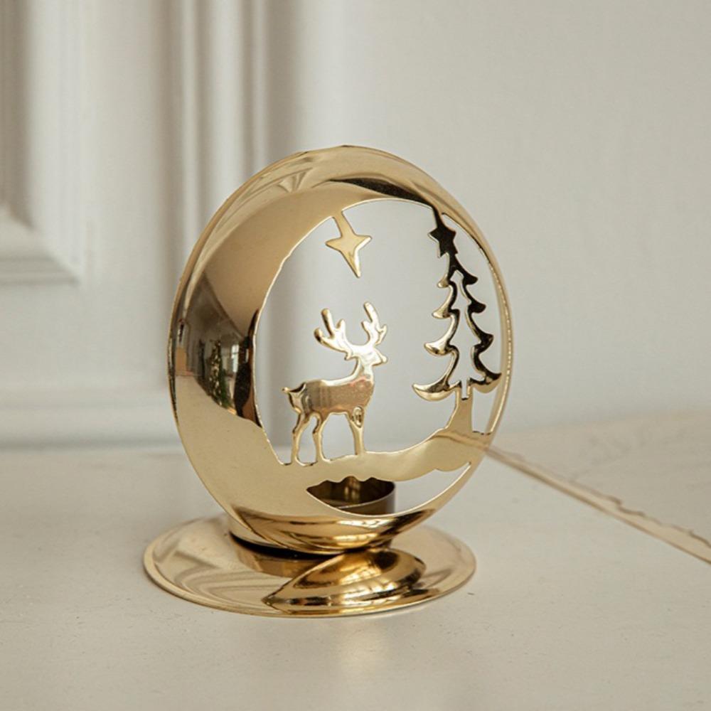 Nordic Style Christmas Candle Holder Deer Bell Christmas Tree Golden Iron Candlestick Candle Stand Candlestick Table Ornament