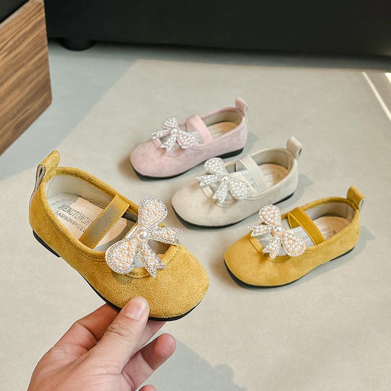 Girls Flat Shoes Sweet Pearls Elegant Slip-on Children Moccasins Soild Color Cute 2025 New Kids Loafers Non-slip Soft Comfort
