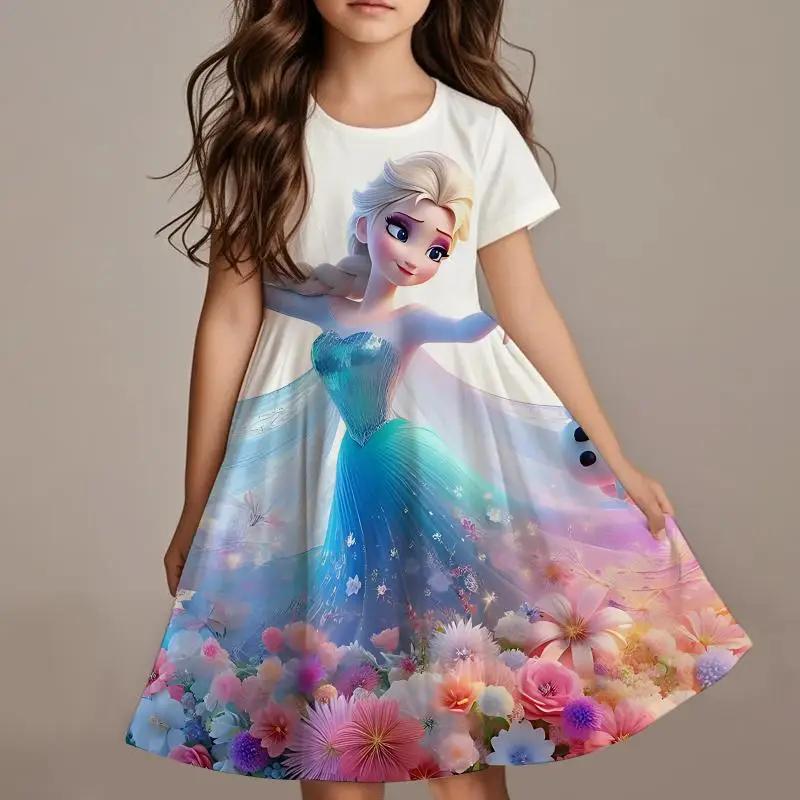 Disney Frozen Princess Elsa Girls Summer Dress Anime Kids Dresses Clothes Skirt Fashion Casual Outfit