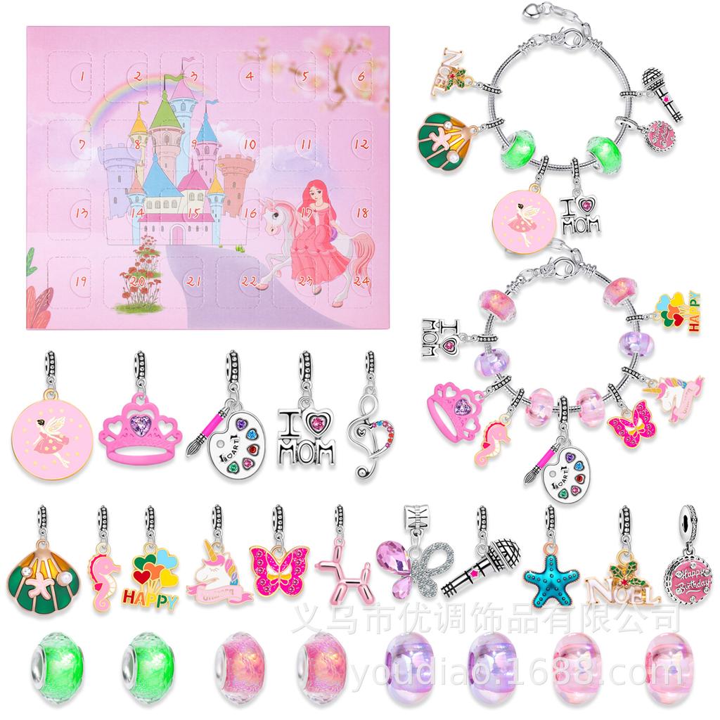 Christmas Bracelet DIY Crystal Beaded Alloy Jewelry Santa Blind Box Children's Holiday Gift