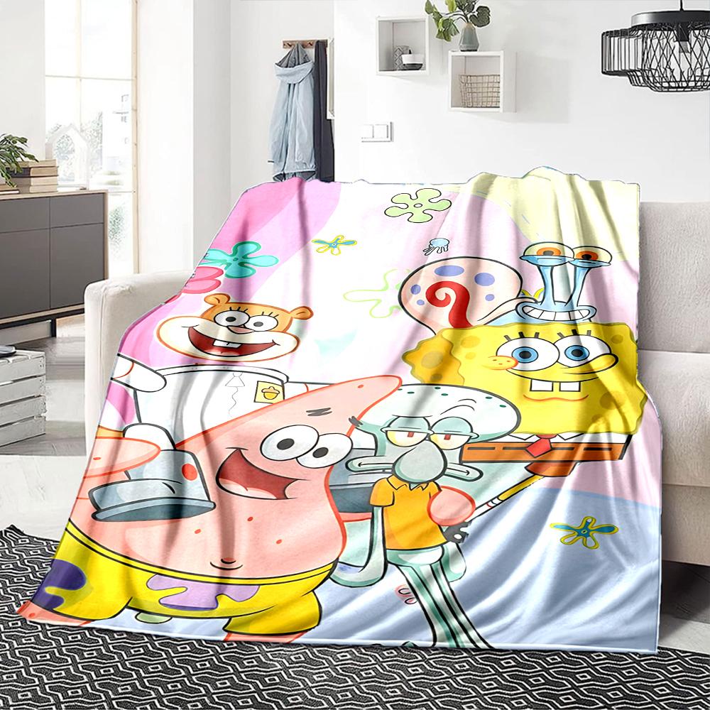 1Pc Spongebob Friends Adventure Blanket Soft Throw Blanket For Home Bedroom Bed Sofa Travel Office Solid Christmas Blanket
