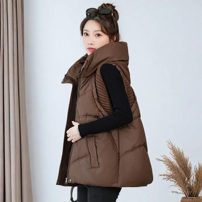 Autumn Winter Vest Women Jacket Puffer Parkas Windproof Lightweight Hooded Warm Waistcoat Female White Duck Down Down Coat Sleeveless