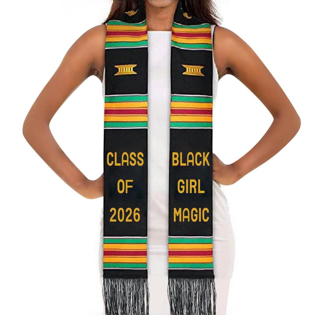 Black Satin Double Layer Tassel Graduation Stole with Logo for Coming-of-Age Ceremony