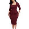 Women's Spring New Solid Color Hip Wrap Temperament Elegant Commuter Large Size Dress
