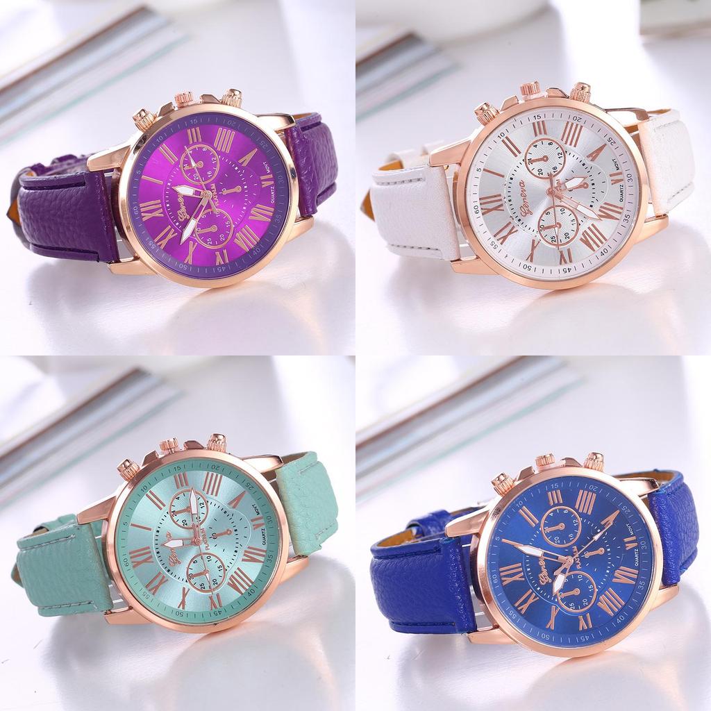 Stylish Women's Leather Strap Watch Geneva Quartz Watch With Fashionable Design