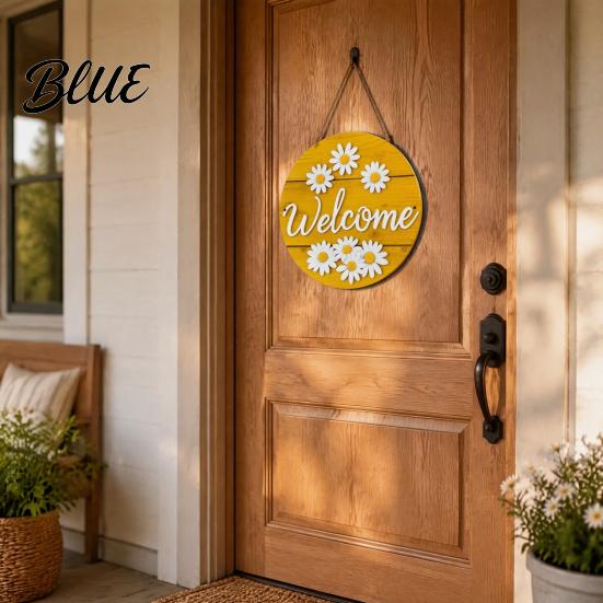 Decorative Wood Sign for Porch Wooden Daisy Welcome Front Door Rustic Farmhouse Hanging Wall Decor Floral Art with Hemp Rope Plaque Home Entrance
