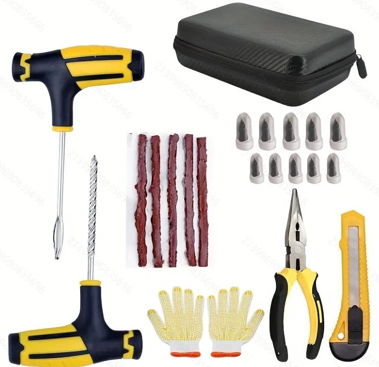 Automotive Emergency Rescue Kit Tyre Repair Kit Puncture Repair Kit, Anti-Puncture Kit Motorcycle, Puncture Repair Tool with Bag
