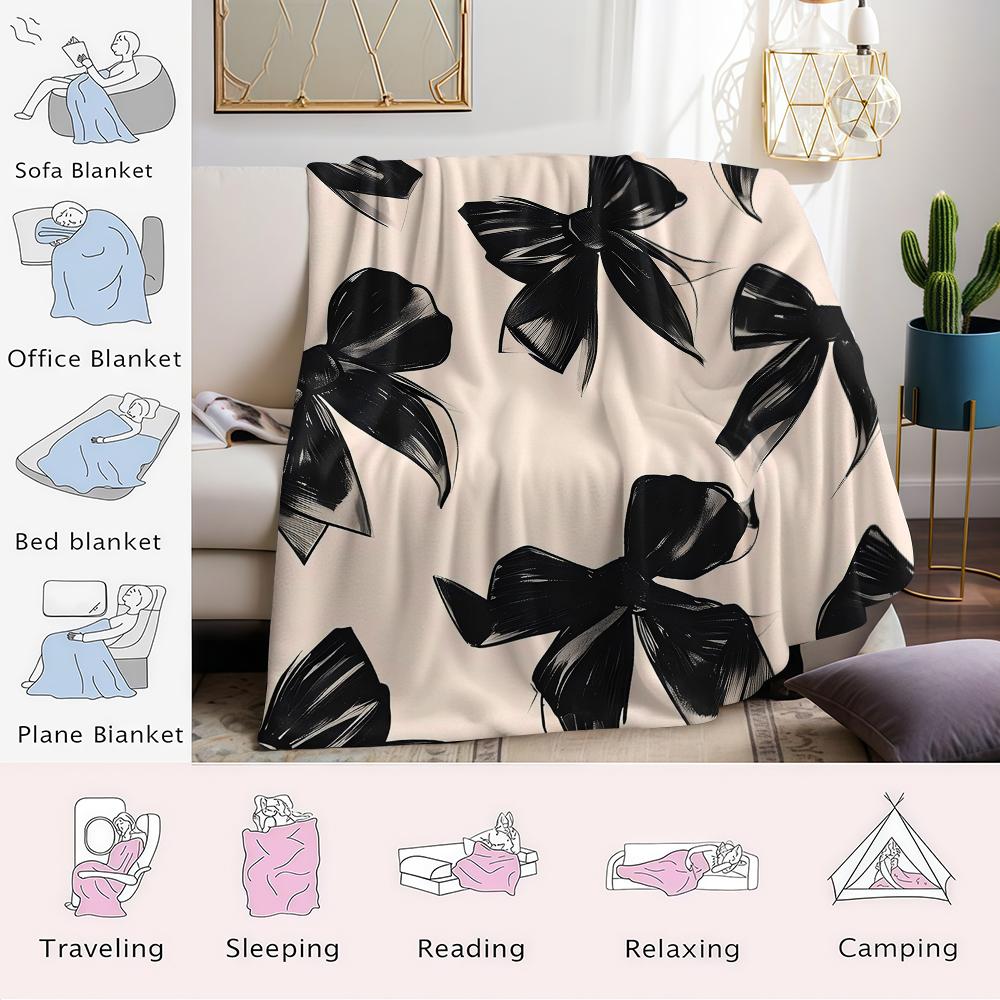 Chic Bows Flannel Blanket Warm Soft Halloween Christmas Couch Warm Cozy Decorative Decor Gift for All Season
