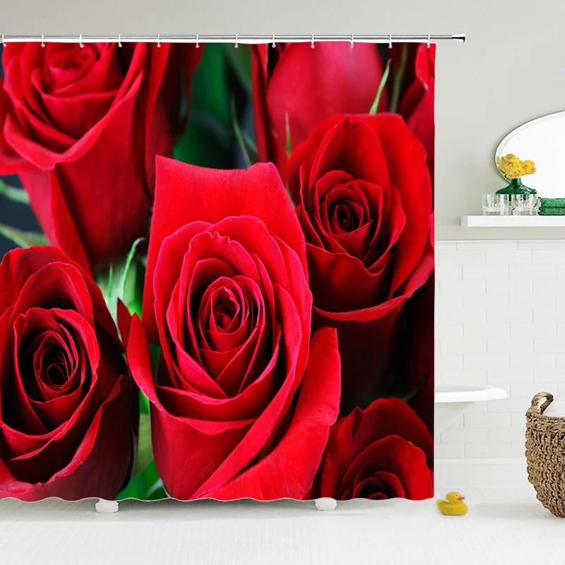 Tulip Rose Fresh Flowers Shower Curtains Waterproof Polyester Fabric 3D Printed Bathroom Screen Home Decoration Shower Curtain