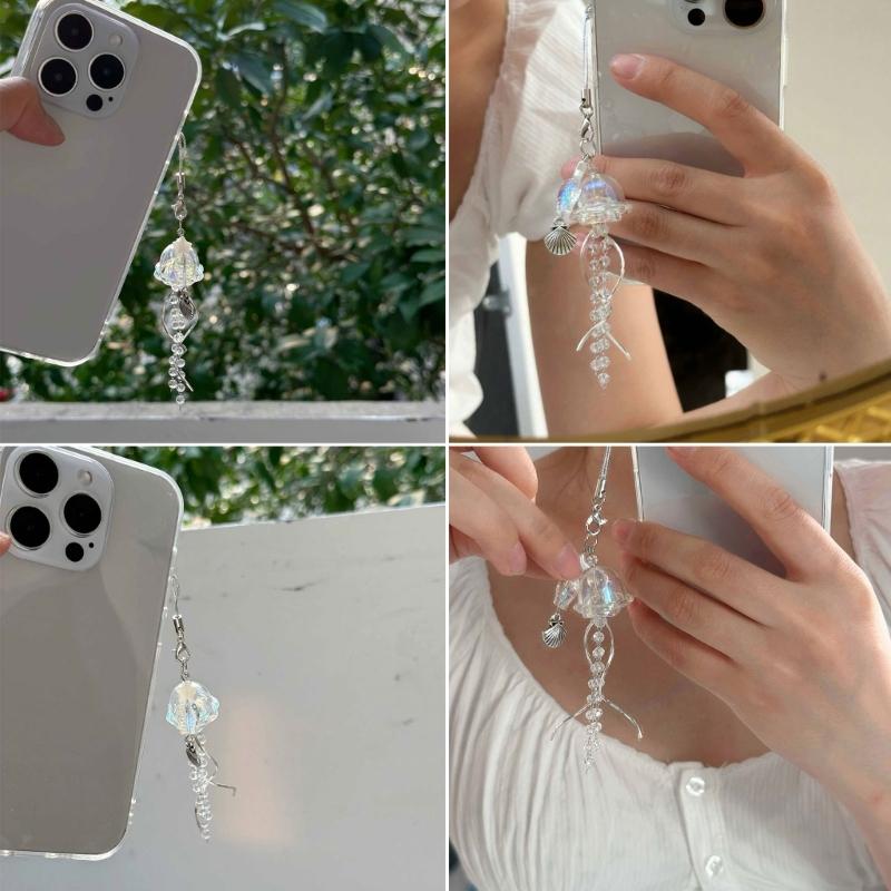Unique Jellyfish Phone Charm Hanging Rope Sea Theme Star Pendant Phone Chain Strap Handmade Beaded Keychain Accessory