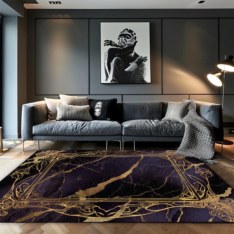 European Luxury Black Gold Living Room Carpets Cloakroom Non-slip Large Area Rugs Leisure Bedroom Coffee Table Washable Foot Mat