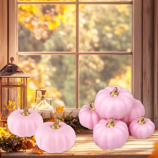 6/12 stk Skum Gresskarpynt Realistisk Design Rosa Gresskar Halloween-statue Inspirerende Hjemmedekorasjon