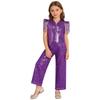 Kids Jazz Dance Costume Set Sequin Embellished Cap Sleeve V Neck Asymmetrical Hem Zip Vest with Elastic Waist Pants for Stage Competition
