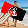 Beach Towel with Black Red Shield Monogram Badge, Quick Dry Lightweight, Ultra Soft Absorbent, for Vacation Pool Gift