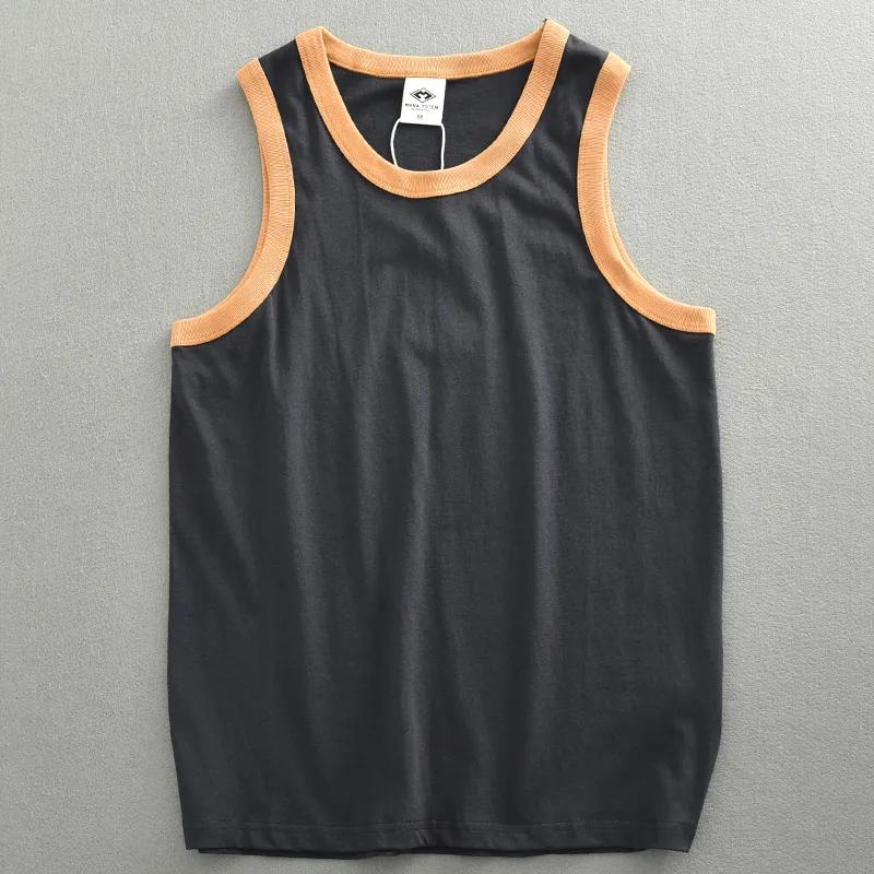 

Men Blue Orange Contrast Trim Crew Neck Sleeveless Tank Top XL темно-сірий